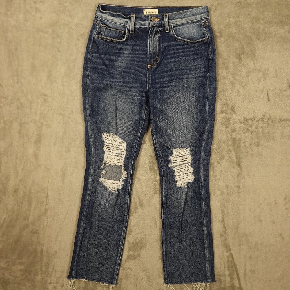 L’AGENCE Jeans Rockie‎ High Rise Distressed Size 26 Newberry Raw Hem USA Made